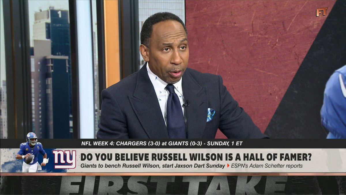 "You can't put Eli Manning in the Hall of the Fame and leave Russell Wilson out." Stephen A Smith on Russell Wilson's career amid his struggles recently ✍️