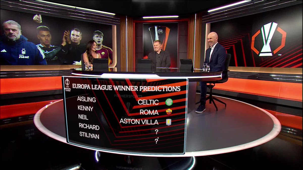 The first of our pundit predictions are in for this season's Europa League winners! 🔮 Aisling O’Reilly has gone for Celtic 🍀 Kenny Cunningham's pick is Evan Ferguson's Roma 🐺 Neil Lennon is choosing Aston Villa 🟣