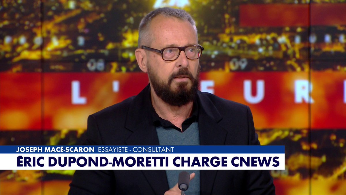 Alors que l'ancien garde des Sceaux Éric Dupond-Moretti a décrit CNews comme «une chaîne de désinformation continue, [...] d'évangélisation», Joseph Macé-Scaron s'indigne : «Monsieur Dupond-Moretti met une cible sur le dos des gens», dans #HDPros2