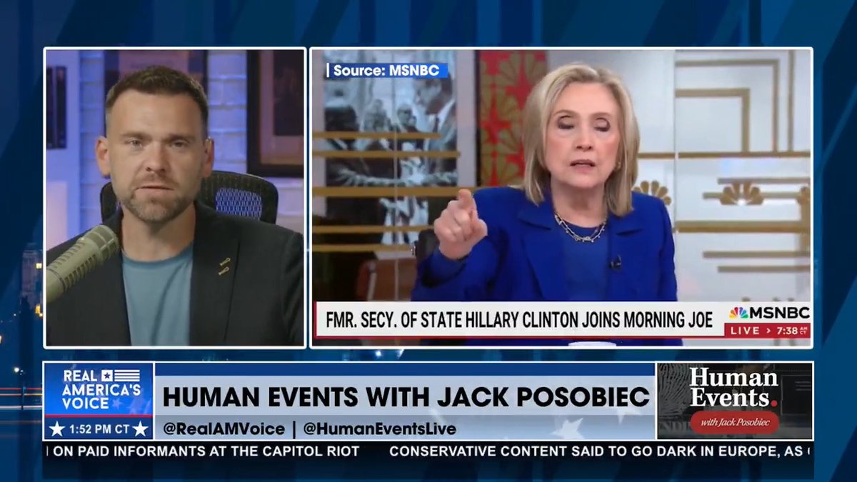 "LET'S LISTEN TO HILLARY, FOR YOUR 2 MINUTES OF HATE FROM HER" Jack Poso 🇺🇸 discusses her MSNBC appearance. "She makes sure to repeat it- 'we can't have that'".