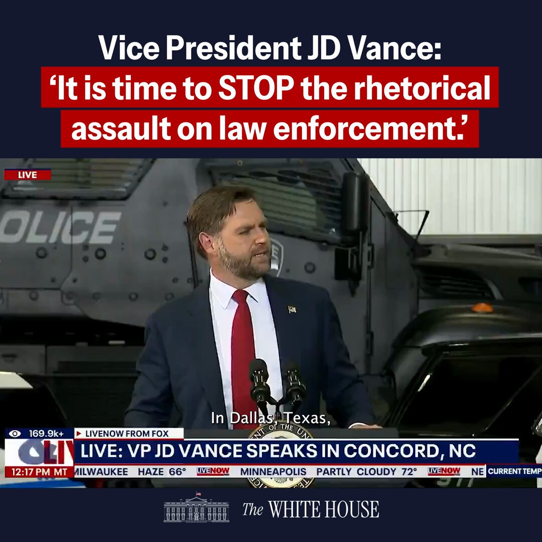 LAW AND ORDER NOW: "It is time to STOP the rhetorical assault on law enforcement." - Vice President JD Vance JD Vance