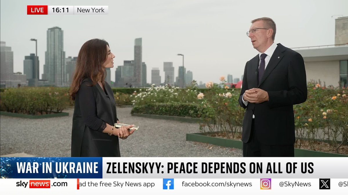 🗣️ "I think that what we are seeing is the kind of pattern of locations, the pattern that we sometimes call hybrid warfare." President of Latvia Edgars Rinkevics speaks to Yalda Hakim after Zelenskyy's UN General Assembly speech on peace. ⬇️