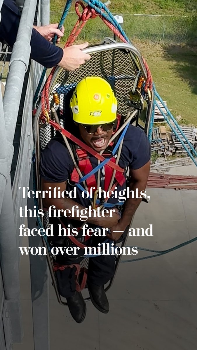 Firefighter Avion Anderson never expected to go viral while conquering his biggest fear: heights. His rope rescue training turned him into an online sensation. Read more: