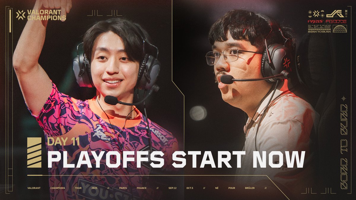 "For those who thought we wouldn't be here, keep doubting. " - Nathan Playoffs of #VALORANTChampions have arrived and these matchups, you won't wanna miss. First, Paper Rex vs G2 VALORANT. Then, FNATIC vs KIWOOM DRX VALORANT. Watch it all at