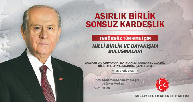 Asırlık Birlik Sonsuz Kardeşlik Gaziantep, Adıyaman, Batman, Diyarbakır, Elazığ, Kilis, Malatya, Mardin, Şanlıurfa 📆 27 Eylül 2025 - Cumartesi ⏰ Saat: 12.00 📍 Yer: Gaziantep Şahinbey Kongre ve Sanat Merkezi