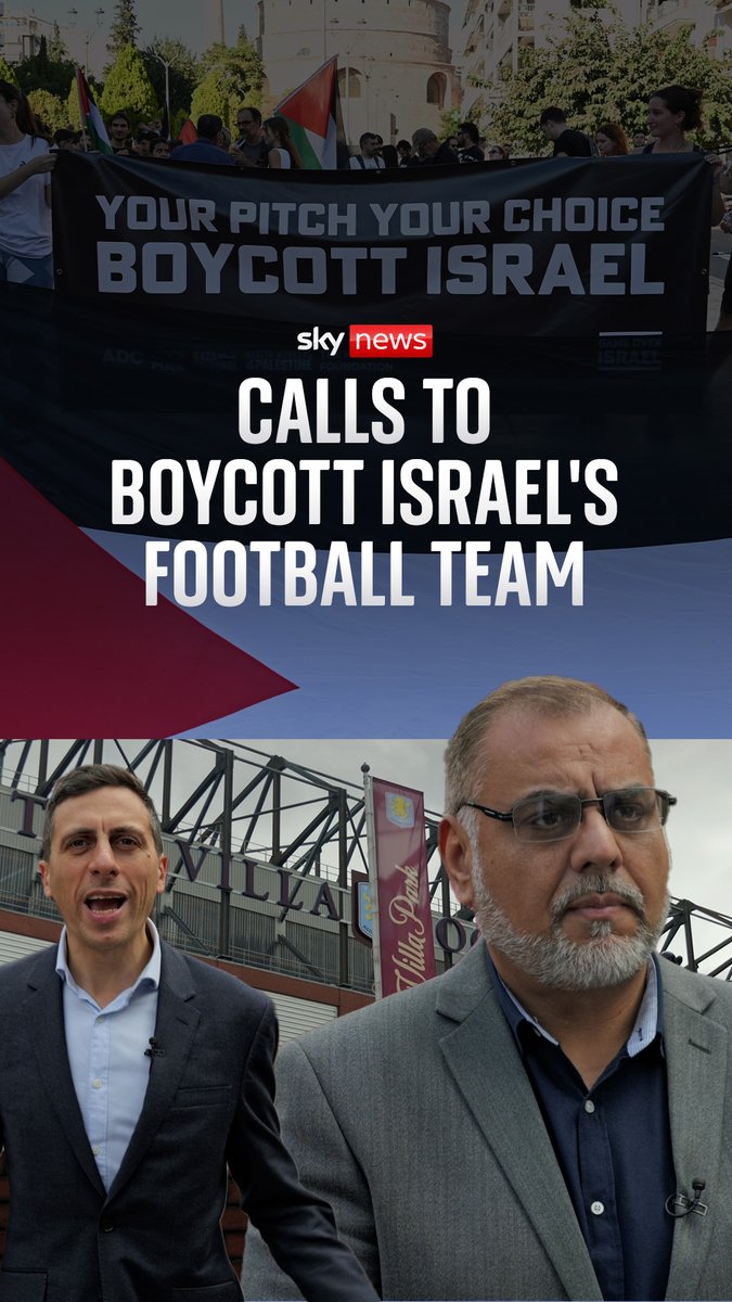 Football governing bodies UEFA and FIFA face growing calls to suspend Israel's national and club teams from international competitions. Sky's Rob Harris reports from Villa Park, where Aston Villa are due to host Israeli side Maccabi Tel Aviv in November.