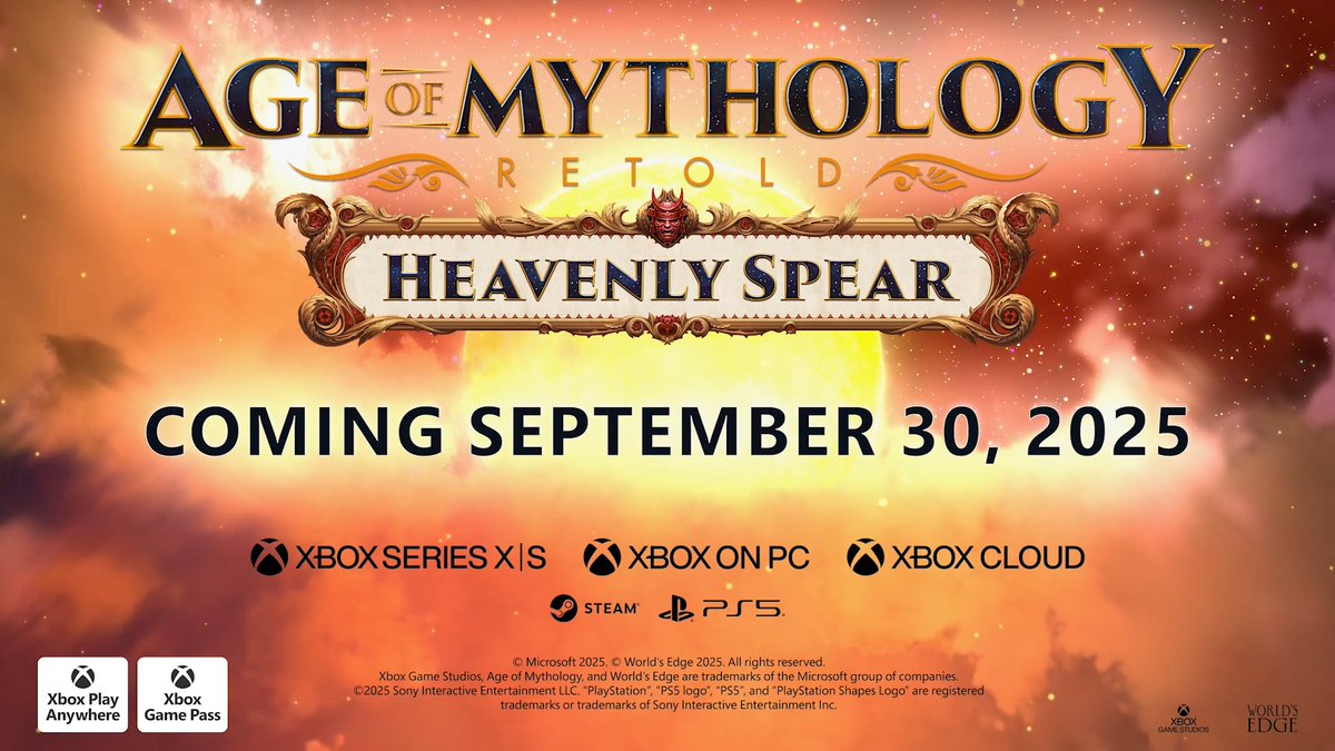 A new pantheon rises. A legend awakens. Play a sweeping campaign and wield the powers of mighty Japanese gods, heroes, and mythical yokai to achieve victory. #AgeofMythologyRetold – Heavenly Spear launches September 30th! 🔱 #TokyoGameShow2025