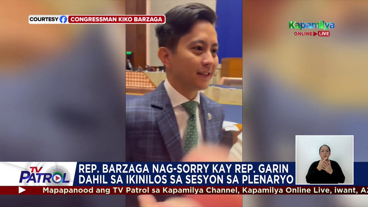 Humingi ng paumanhin kay House Deputy Speaker Janette Garin si Cavite 4th District Rep. Kiko Barzaga dahil sa ikinilos sa sesyon ng plenaryo.