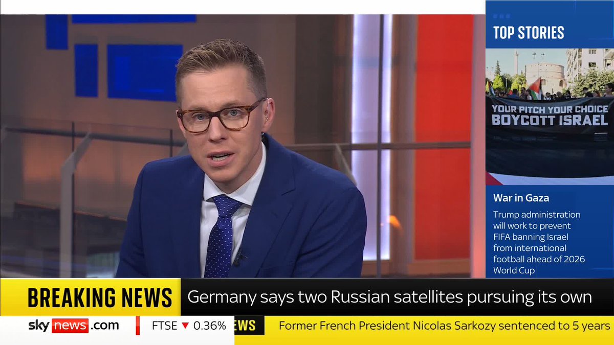 BREAKING: Two Russian surveillance satellites are 'pursuing' satellites used by Germany's armed forces, the German defence minister has said. 📺 Sky 501 and YouTube