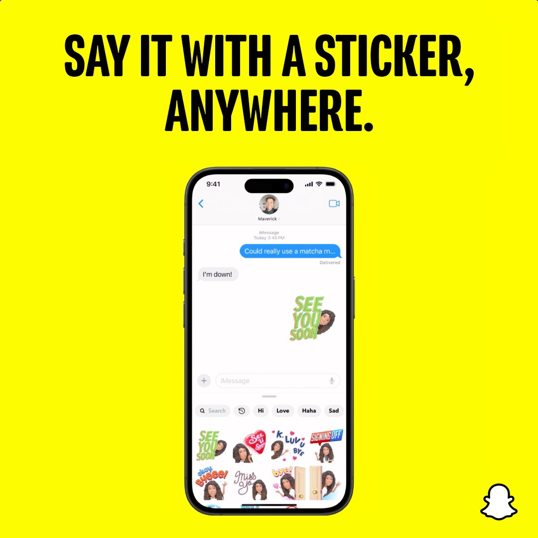Say it with a sticker, anywhere. Introducing our new iMessage App and Snapchat Keyboard to use Snap stickers, right from your keyboard ⌨️, plus Customoji to instantly create Bitmoji stickers from any phrase you type ✨. Learn more: