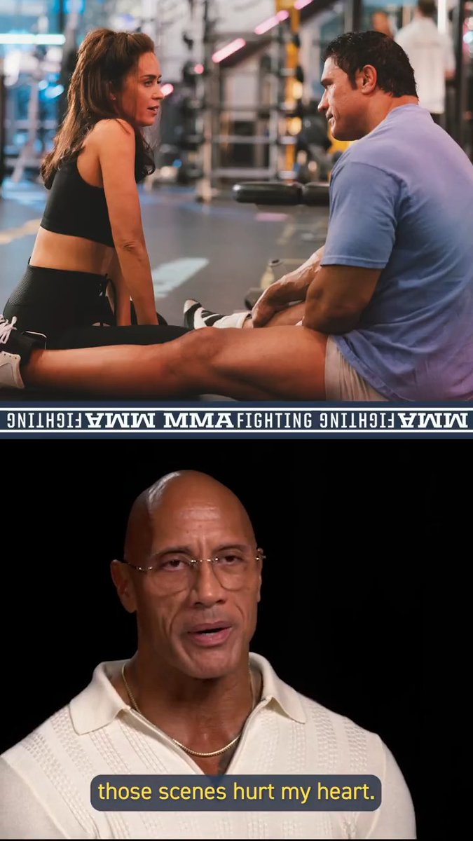 .Dwayne Johnson filmed punishing fight scenes to portray MMA legend Mark Kerr in #TheSmashingMachine but the most painful experience he had on set? Going head-to-head with Emily Blunt in their brutal on-screen arguments: "Those scenes hurt my heart." (🎥 @alexanderklee)