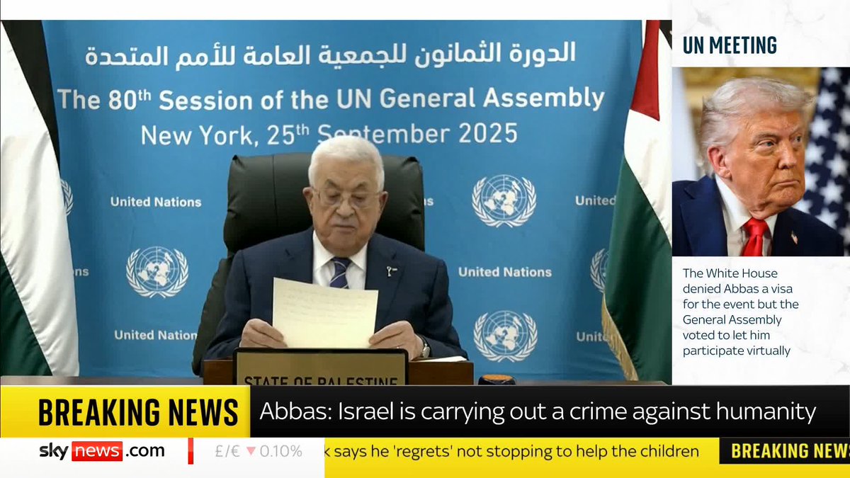 During his address to the UN, Palestinian Prime Minister Mahmoud Abbas made it clear that the Palestinian National Authority would not support Hamas having any future role in Gaza. 📺 Sky 501, Virgin 602, Freeview 233 and YouTube