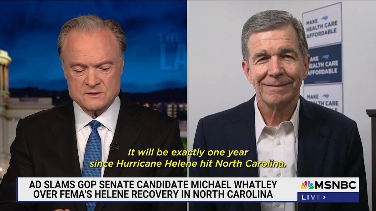 I joined Lawrence O'Donnell last night to discuss a simple fact: it's hard to rebuild in the mountains after a hurricane, but it shouldn't be hard for the federal government to cut the checks. Michael Whatley has failed Western North Carolina.
