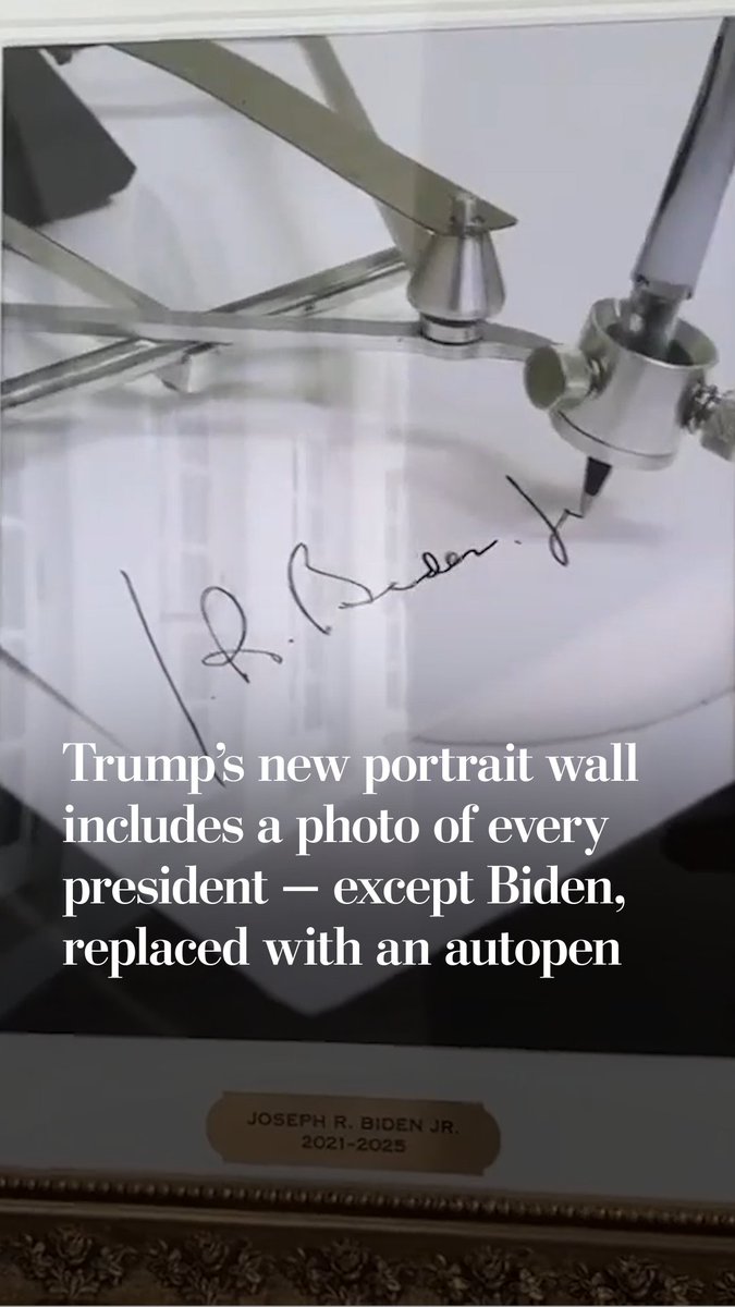 President Donald Trump unveiled a new portrait series at the White House featuring black-and-white photos of him and his predecessors, save one: The frame for Joe Biden includes a photo not of the 46th president but of an autopen.