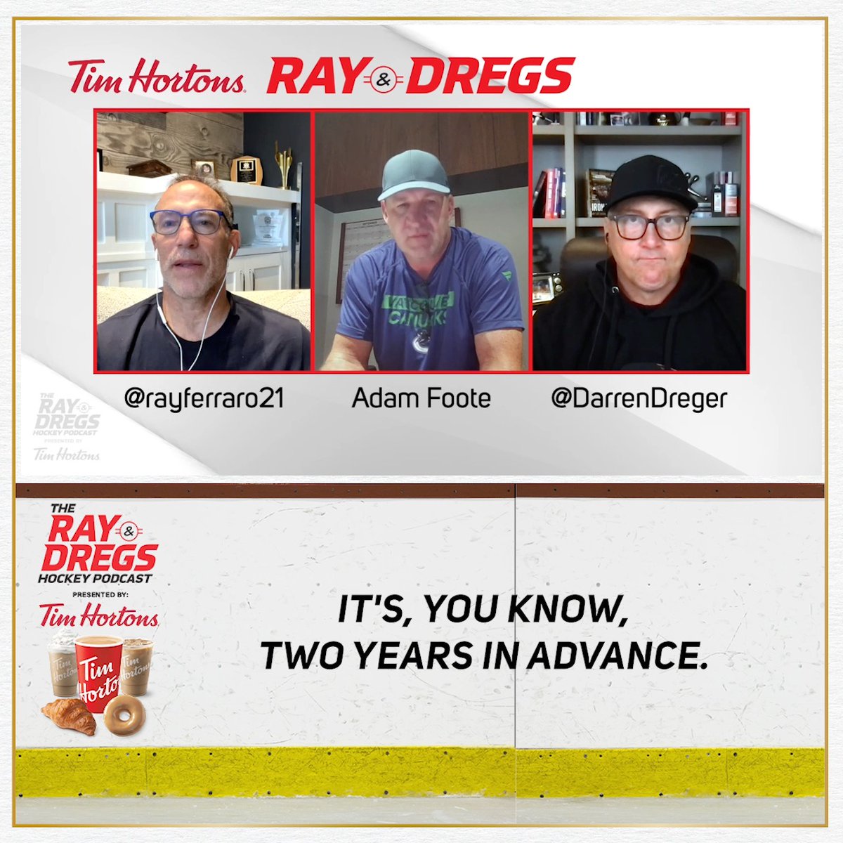 🚨Adam Foote in Conversation🚨 #Canucks new bench boss weighs in on Quinn Hughes' future with the team, Petey's fitness level and more! Ray Ferraro Darren Dreger Full pod courtesy Tim Hortons On all platforms here: