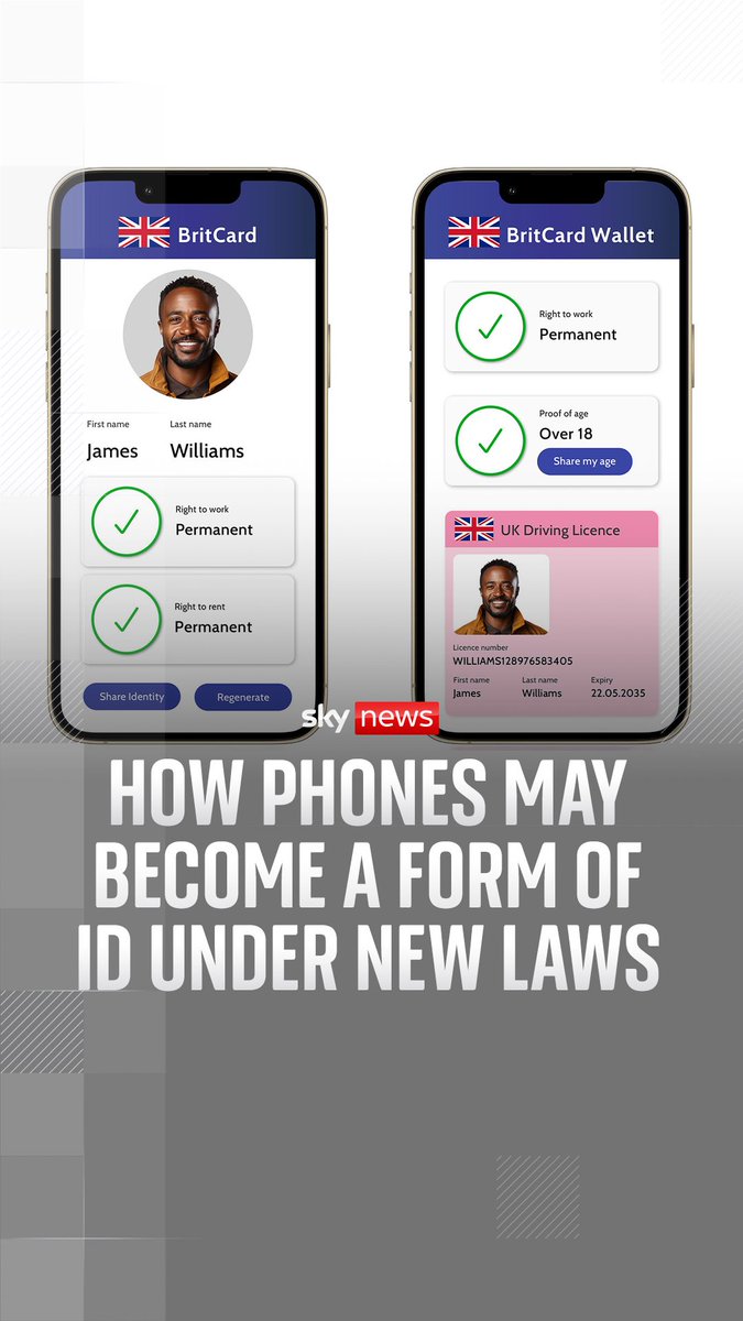 📱 Under new proposed laws, people will be required to have a digital ID card, called a 'BritCard'. Using a smartphone app, employers and landlords will be able to check someone's immigration status. Mhari Aurora explains ⬇️
