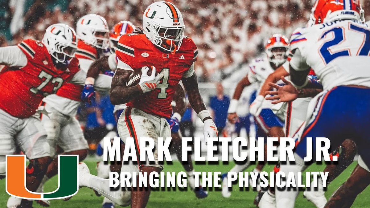 💪 Mark Fletcher Jr. is built for The U. ✅ 2nd in the ACC in rushing ✅ 250 of 388 yards after contact ✅ Back-to-back 100-yd games At 6’2”, 225 lbs, Fletcher is punishing defenses &amp; powering The Canes' offense. Miami Hurricanes Football | Miami Hurricanes | #ItsAllAboutTheU