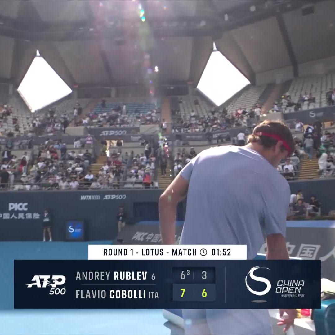 Down goes the No.6 seed ❌ Flavio Cobolli rallies back from a break down in both sets to beat Andrey Rublev 7-6(3) 6-3! 🇮🇹✌️ #ChinaOpen