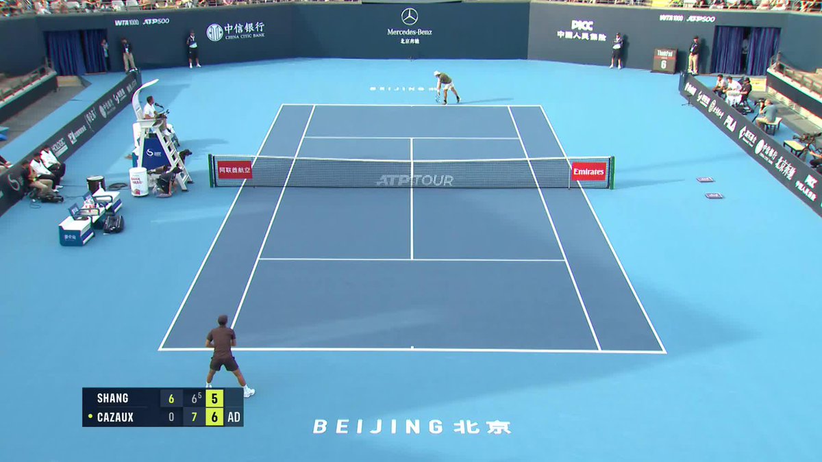 What a way to make your Beijing debut 😅 Arthur Cazaux comes back from a set and a break down to prevail 0-6 7-6(5) 7-5 against Jerry Shang 🥵 #ChinaOpen