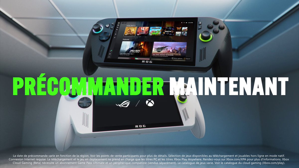 Prêt à emporter vos jeux partout ? 🎮 Précommandez dès aujourd’hui la ROG France Xbox Ally et la ROG Xbox Ally X :