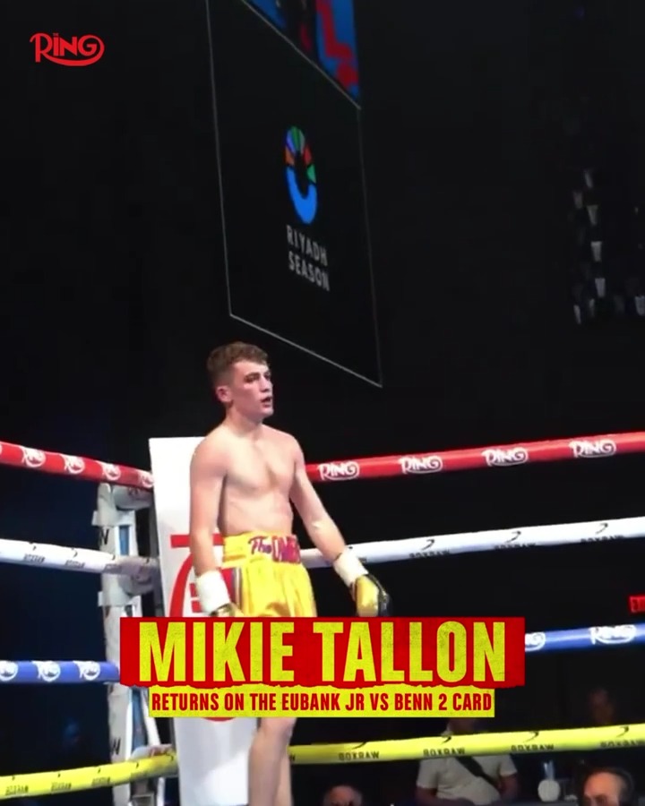 Flyweight prospect Mikie Tallon returns on the Eubank Jr vs Benn 2 undercard against Fezan Shahid following his impressive showing during Canelo vs Crawford fight week in Las Vegas ๐ฅ Get your tickets now: ๐๏ธ The Ring: Unfinished Business l Exclusively on DAZN l ู
ูุณู
ุงูุฑูุงุถ | Riyadh Season | Nov 15th ๐ฅ