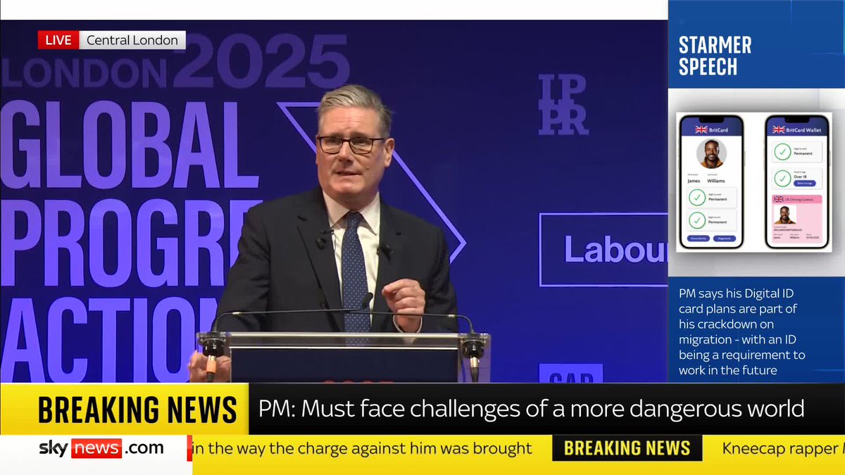 Sir Keir Starmer says the 'defining political choice of our times' is 'predatory grievance' or 'patriotic renewal' and 'difference under the same flag'. The PM is speaking at a conference of global progressives in London. 📺 Sky 501 and YouTube