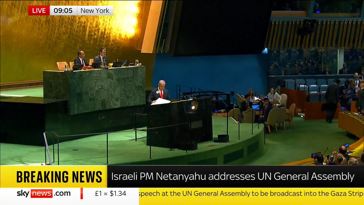 BREAKING: Diplomats walk out as Israeli PM begins UN speech. 📺 Sky 501, Virgin 602, Freeview 233 and YouTube