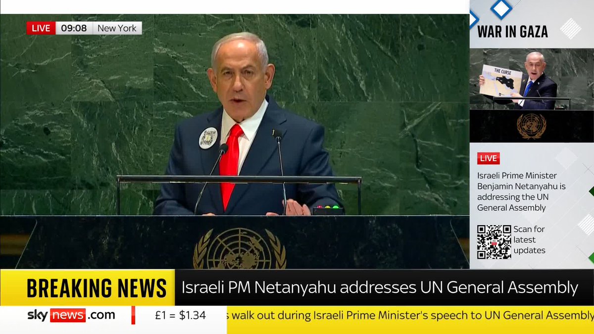 BREAKING: Israeli PM addresses UN General Assembly "Believe me, they (Hezbollah) got the message," Benjamin Netanyahu tells diplomats about Israel's effort to neutralise the militant group. 📺 Sky 501, Virgin 602, Freeview 233 and YouTube