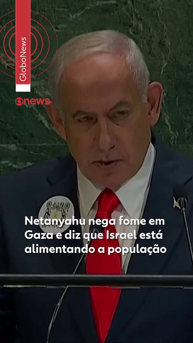 Durante discurso na Assembleia Geral da ONU, o primeiro-ministro de Israel, Benjamin Netanyahu, negou que seu país esteja causando fome na Faixa de Gaza. Ele afirmou que a acusação de que Israel estaria deliberadamente matando de fome a população é uma “piada” e declarou: “Estamos alimentando as pessoas de Gaza” #g1