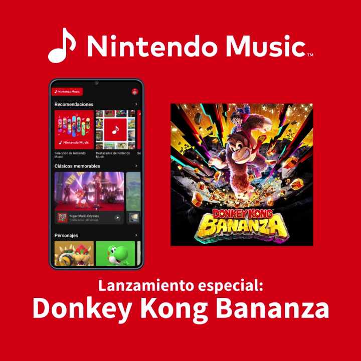 ¡Atención a este lanzamiento especial! En la aplicación #NintendoMusic ya está disponible una lista de reproducción que incluye ciertos temas de #DonkeyKongBananza. Escúchalos ya: