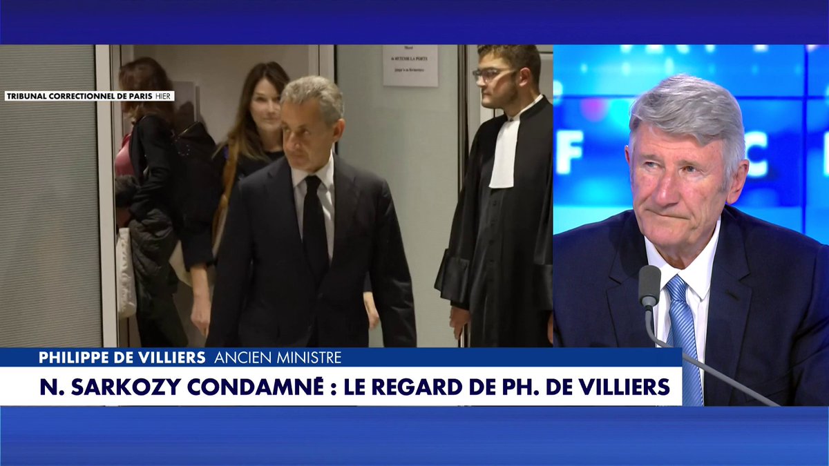 Philippe De Villiers : «Nicolas Sarkozy sort de la salle d’audience et vient d’apprendre qu’il est condamné à de la prison [...], il est sonné, mais il est debout» dans #FaceaPhilippeDevilliers