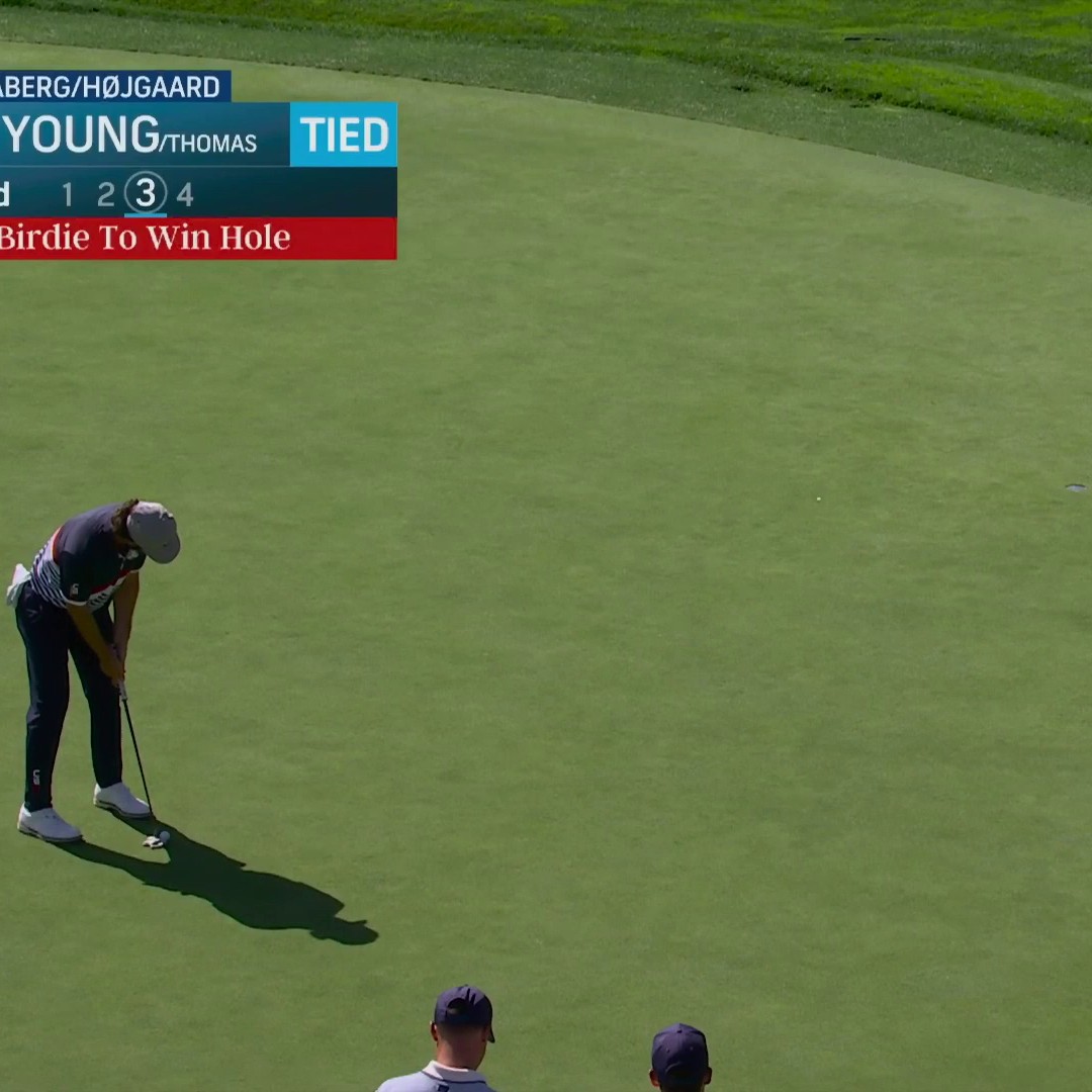New York's own Cameron Young gets the home crowd AMPED with a birdie to go 1 up through two. ⚡️