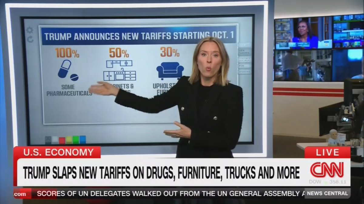 Reporter: 100% tariff on pharmaceuticals that are imported into the United States. This certainly will increase the price of drugs. Even though you have manufacturers that are producing here in the US, they still get a lot of ingredients from abroad.
