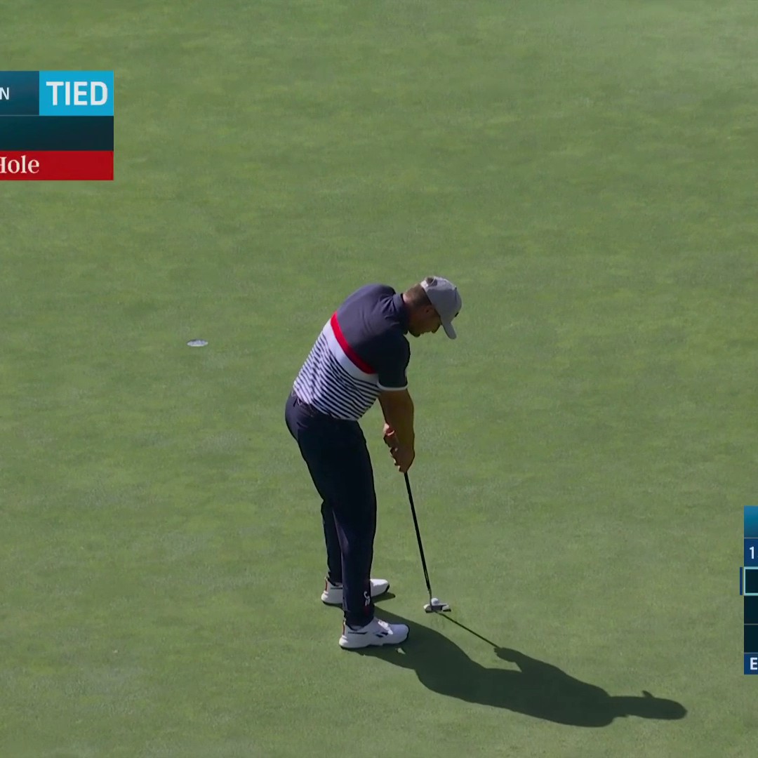 Bryson DeChambeau makes an emphatic birdie putt to give the U.S. a 1 up lead in the match. 😤