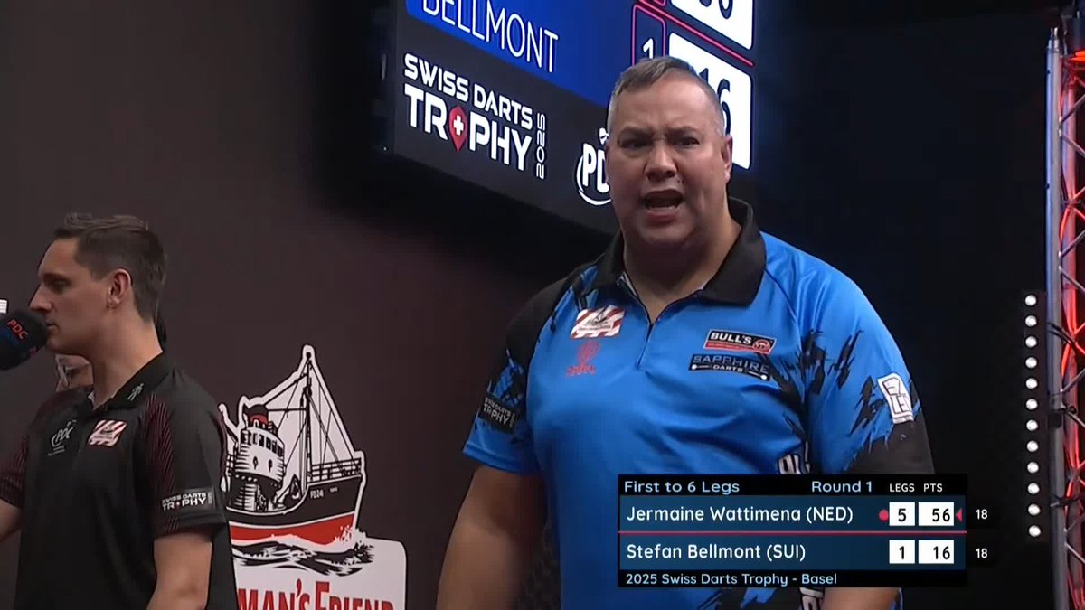 MACHINE GUN RACES THROUGH! A comfortable victory for Jermaine Wattimena, who is the next player through to Round Two in Basel following a 6-1 victory over Stefan Bellmont! 📺 #ET13