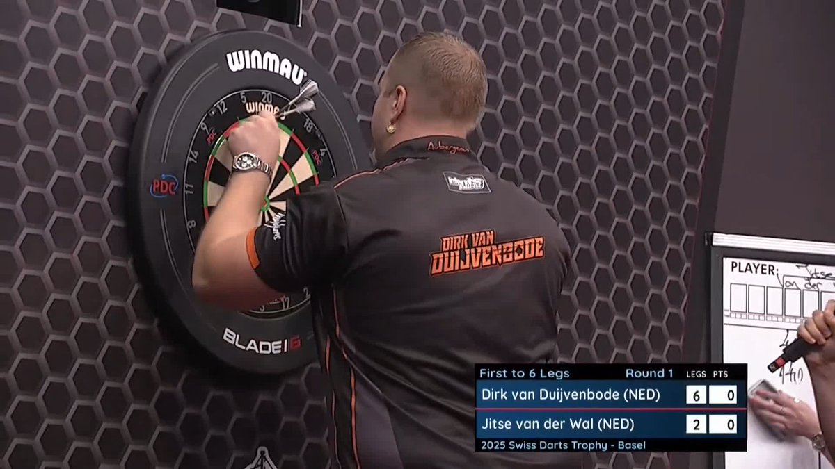 JOB DONE FOR DIRK! Dirk van Duijvenbode gets past compatriot Jitse van der Wal with a 6-2 victory at St. Jakobshalle. The Aubergenius will next play fellow Dutchman Gian van Veen in Round Two tomorrow afternoon! 📺 #ET13
