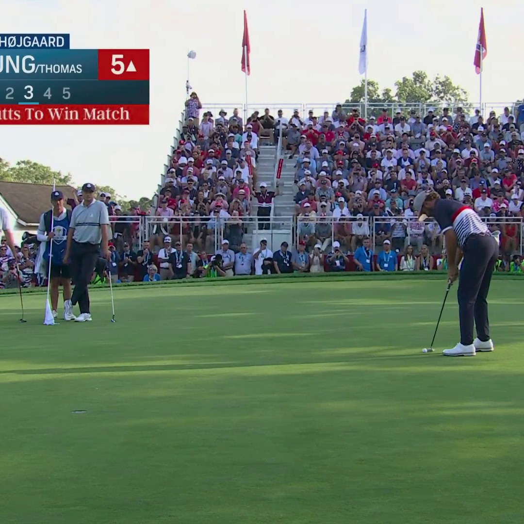 Cameron Young/Justin Thomas roll 6-and-5 for the win and the United States' second point. 🇺🇸
