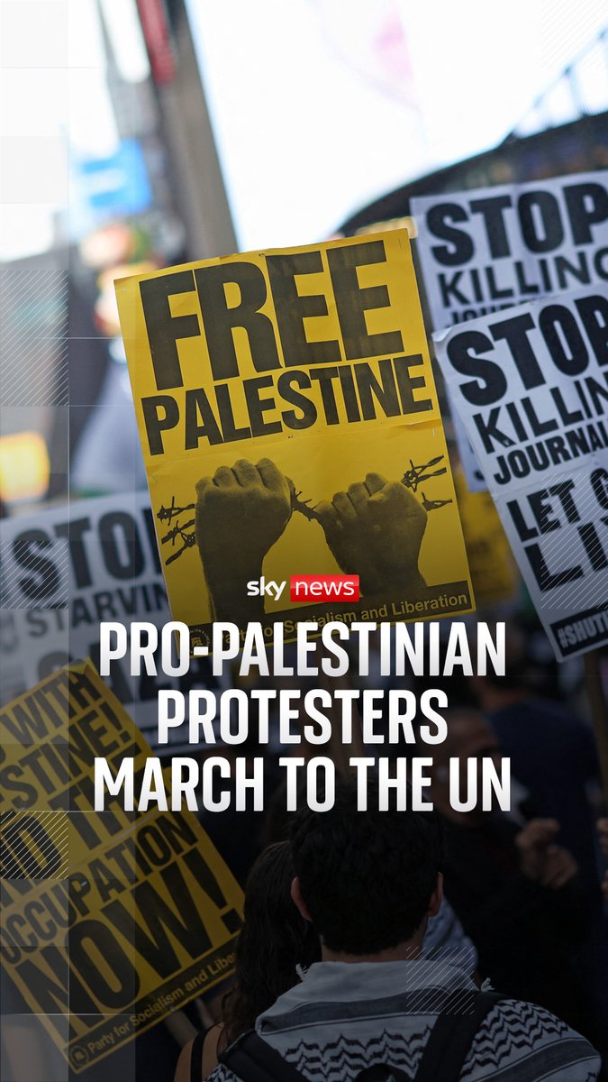 Pro-Palestinian demonstrators march to the United Nations HQ in protest against Israel's war in Gaza. US Correspondent Mark Stone reports.
