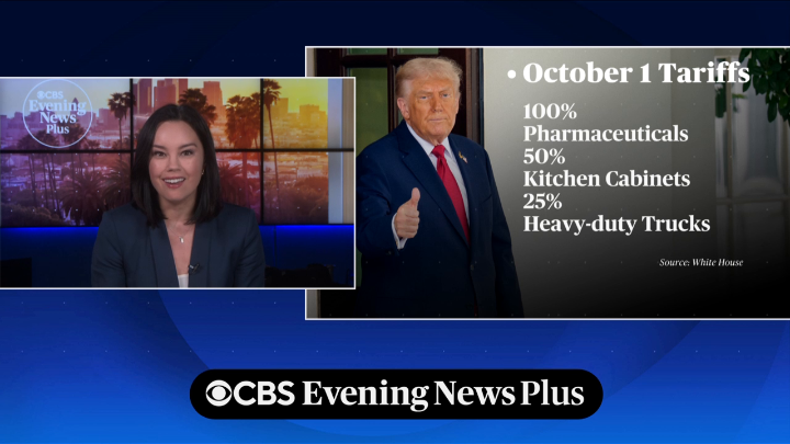 President Trump announced that the U.S. would impose a new round of tariffs, including on pharmaceutical drugs, upholstered furniture, kitchen cabinets and bathroom vanities, and heavy trucks. Jo Ling Kent explains.
