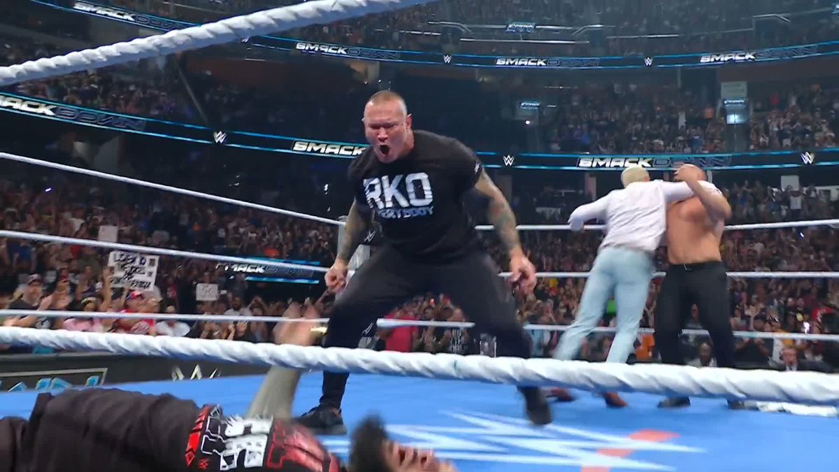 BUSINESS JUST PICKED UP. RANDY ORTON IS HERE AND JUST HELPED CODY RHODES TAKE OUT THE VISION!!! 🐍