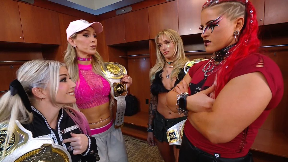"We'll be in the front of that line before you know it." Be careful Lexi (Kaufman) Cabrera and Charlotte Flair, Sol Ruca and ZARIA have their eyes on you... 😳