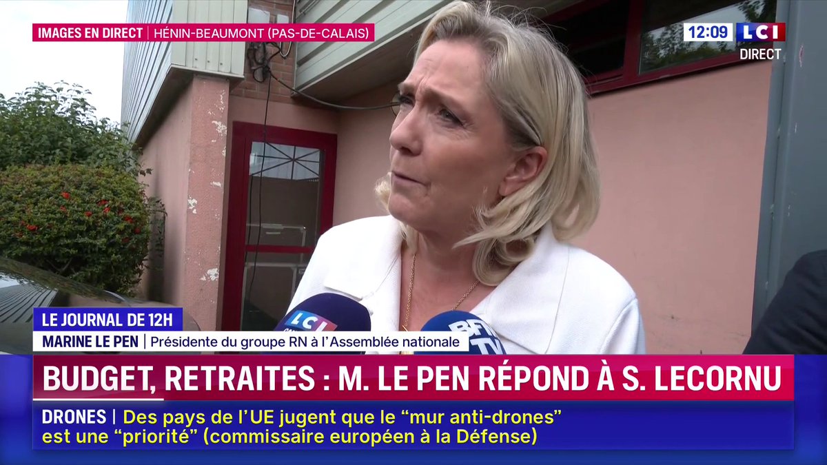 🔴 "Nous n'avons pas confiance.(...) Monsieur Lecornu dit qu'il va indexer les retraites sur l'inflation, mais c'est la loi." ➡ Marine Le Pen réagit aux annonces de Sébastien Lecornu sur le budget