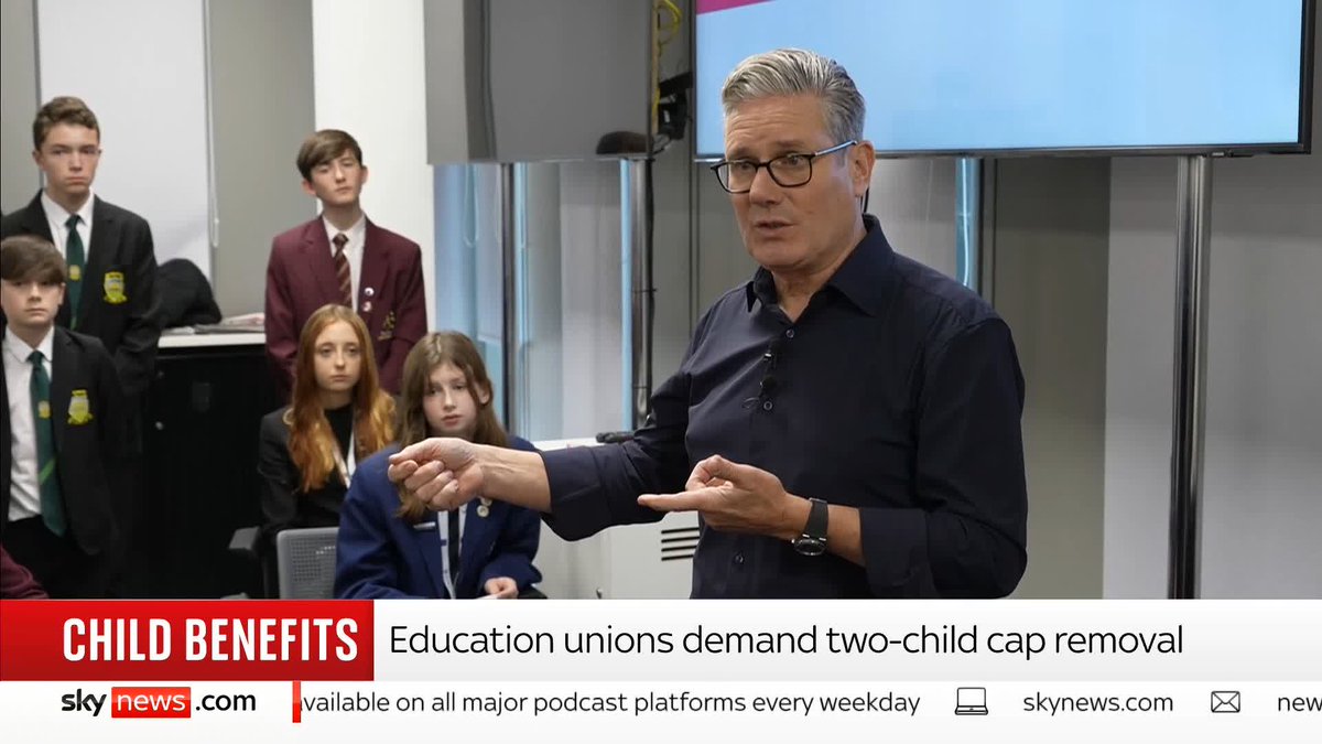 "We're going to be saying more about child poverty later this year." Sir Keir Starmer defends the government's record on child poverty amid increasing pressure from education unions to scrap the two-child benefit cap. Latest ➡️ 📺 Sky 501 and YouTube