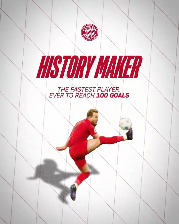 ⭐️ 𝗛𝗜𝗦𝗧𝗢𝗥𝗬 𝗠𝗔𝗞𝗘𝗥 ⭐️ 🏴󠁧󠁢󠁥󠁮󠁧󠁿 Harry Kane becomes the fastest player in Europe's top five leagues to reach a 100 Goals for a club in this millenium! 👏