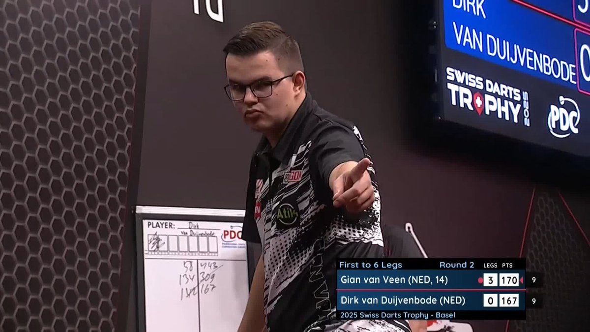 REEL IT IN GIAN! 🎣 Majestic from the World Youth Champ! Gian van Veen produces a spectacular 170 checkout to race into a 4-0 lead against his fellow countryman Dirk van Duijvenbode! 📺 #ET13 | R2