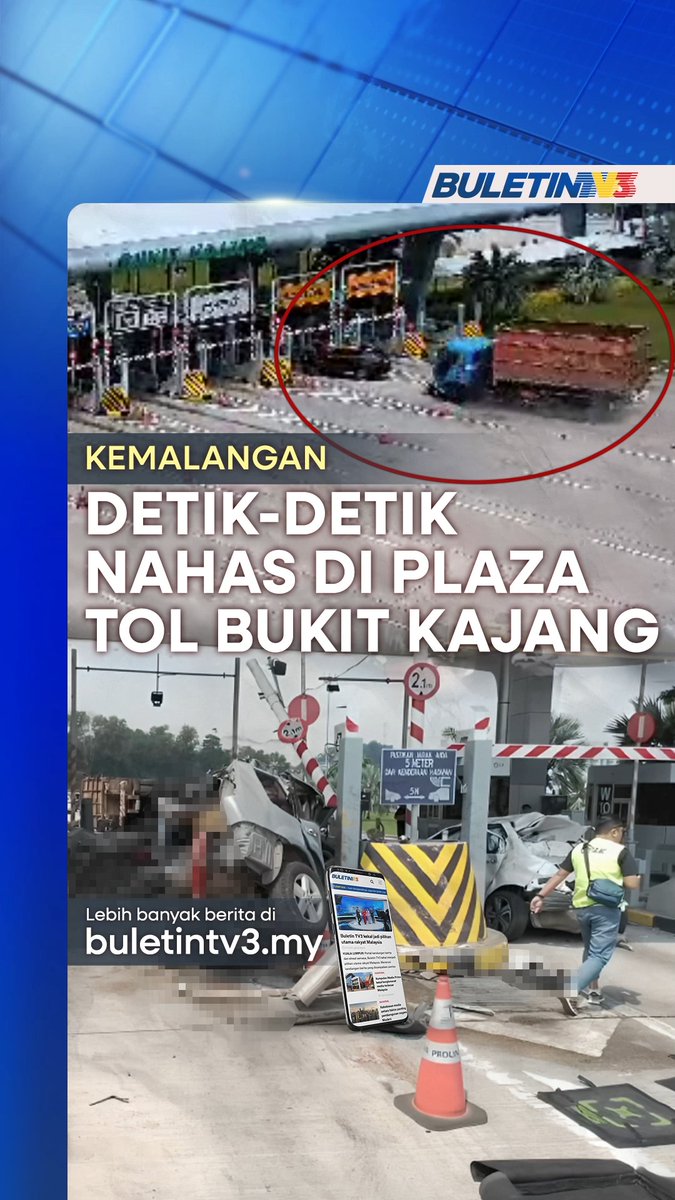 Detik-detik kemalangan membabitkan empat kenderaan di Plaza Tol Bukit Kajang, pagi tadi, yang mengakibatkan seorang bayi berusia setahun maut, manakala lapan lagi cedera. #BuletinTV3 #PlazaTolBukitKajang #kemalangan #nahas