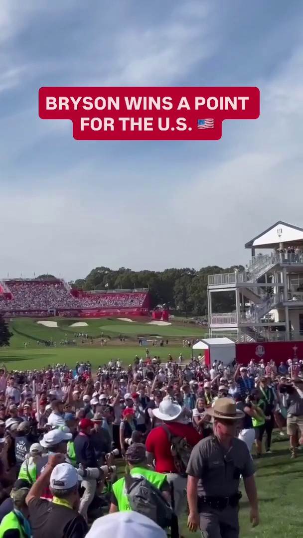Bryson DeChambeau/Cameron Young celebrate a big 4&amp;2 victory for the U.S.