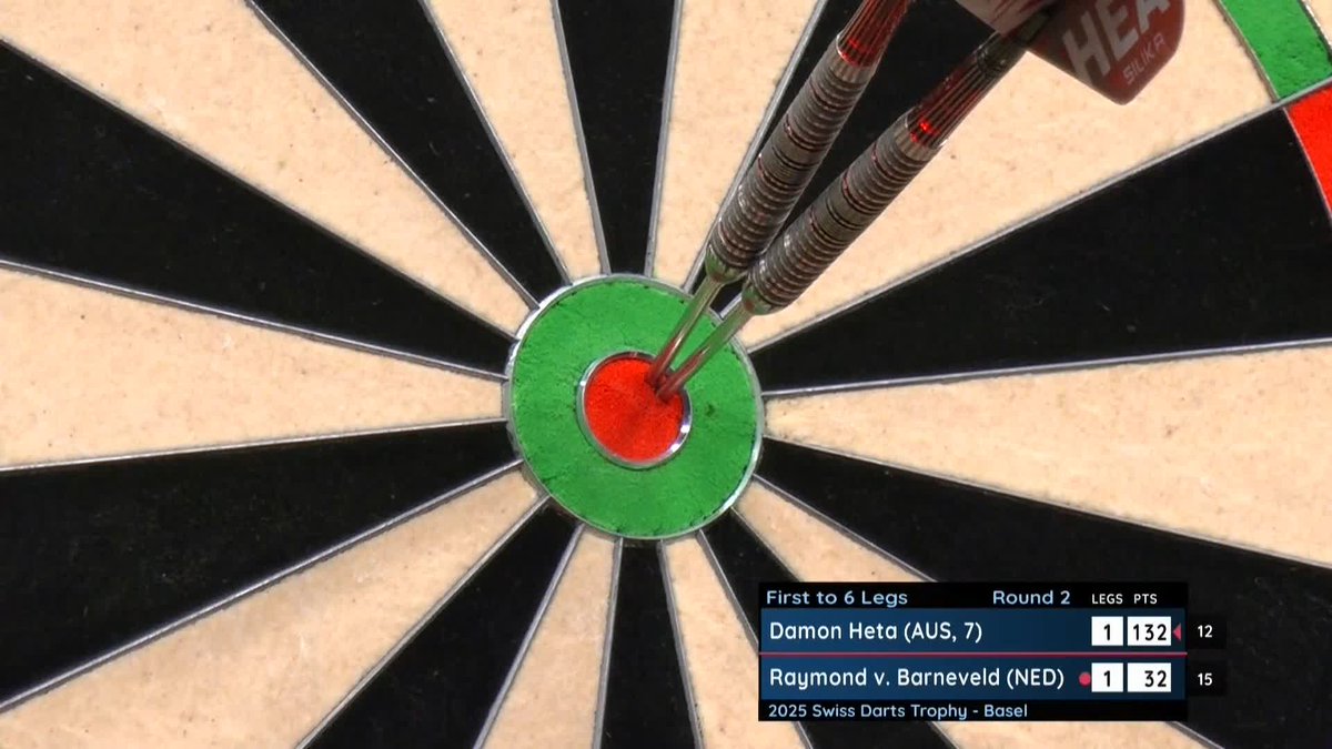 BULL, BULL, D16! 🔥 Damon Heta delivers the champagne shot in Basel! Magical darts from the Australian number one to hit the front against Raymond van Barneveld! 📺 #ET13 | R2