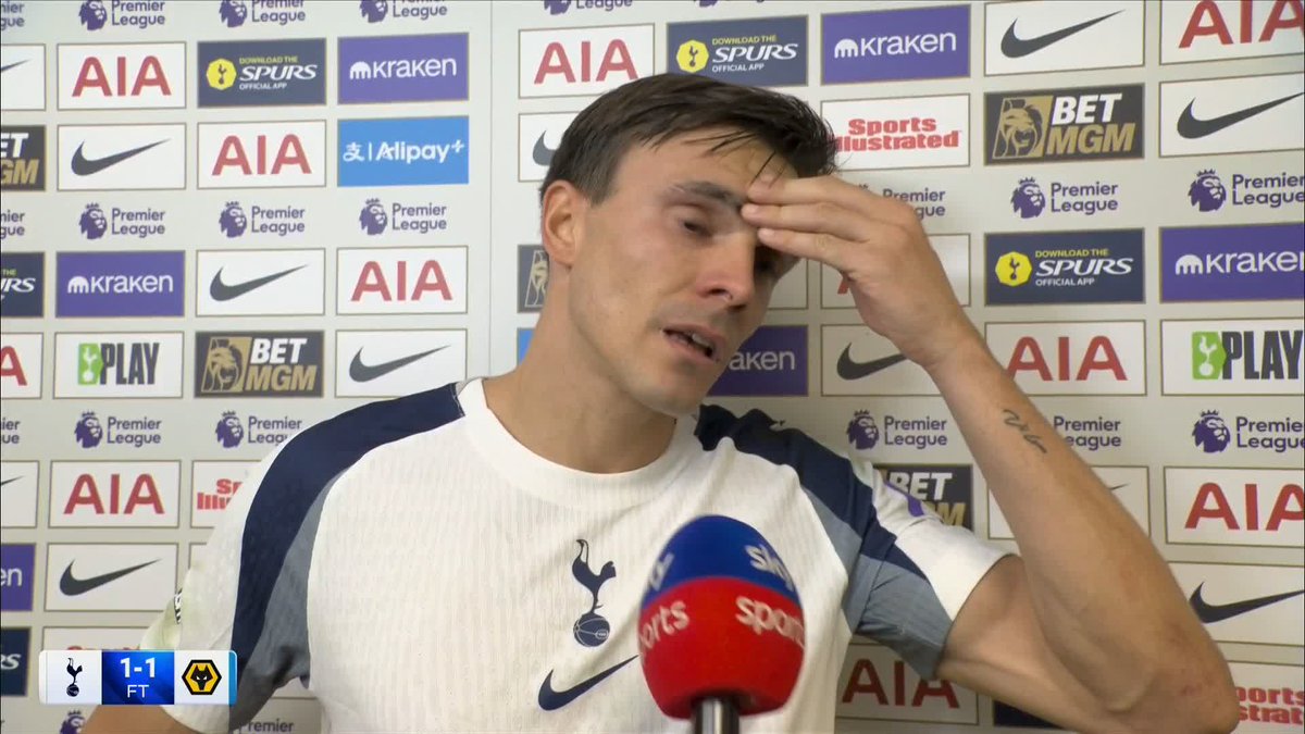 "I'm not happy at all, to be honest!" Joao Palhinha isn't satisfied with Spurs' draw against Wolves, despite scoring a dramatic late equaliser 👀