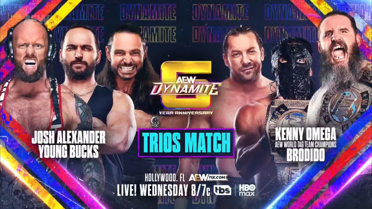 AEW World Tag Team Champion Big Bad Brody King has a message for the Don Callis Family. This Wednesday, on the 6th Year Anniversary of #AEWDynamite, it’s WAR! Brodido & Kenny Omega vs. Josh Alexander & the Matthew & Nicholas Jackson! Watch #AEWCollision LIVE on TNT & HBO Max